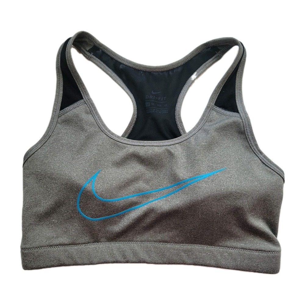 Nike Sports Bra Womens‎ XS Racerback Compression Logo Swoosh Removable Pad Grey